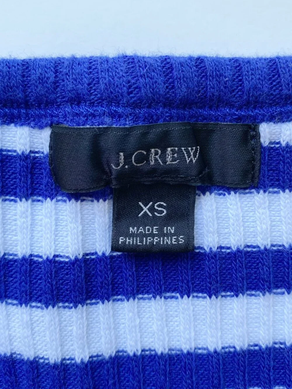 J.Crew Ribbed Elbow Sleeve Henley Blue White Striped XS